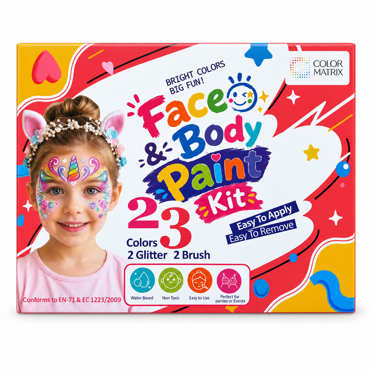COLOR MATRIX 23-Color Face Painting Kit with Brushes & Stencils